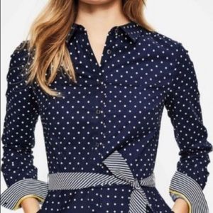Boden Posy Navy Blue Polka Dot Belted Shirt Dress Women's Size 16L